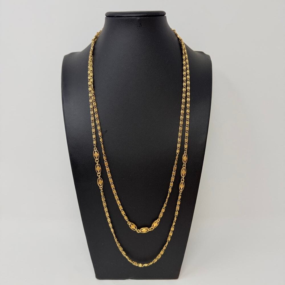 Vintage Signed Monet Gold Tone Chain Diamond Textured Station Flapper Opera 54" - Picture 4 of 8